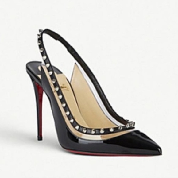 Christian Louboutin Shoes - CHRISTIAN LOUBOUTIN Brigadine Heels, Black Patent with Spikes,‎ Size 36 / US 6